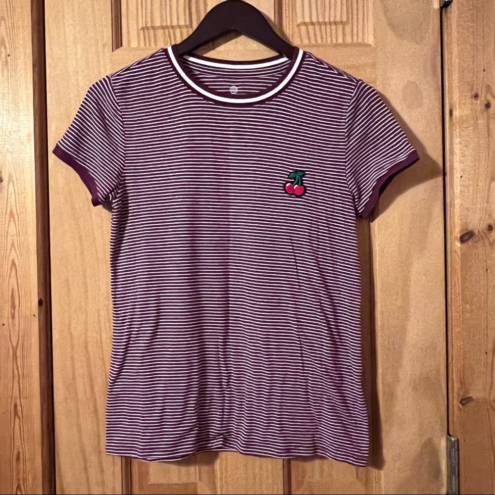maroon striped tee w/cherry patch